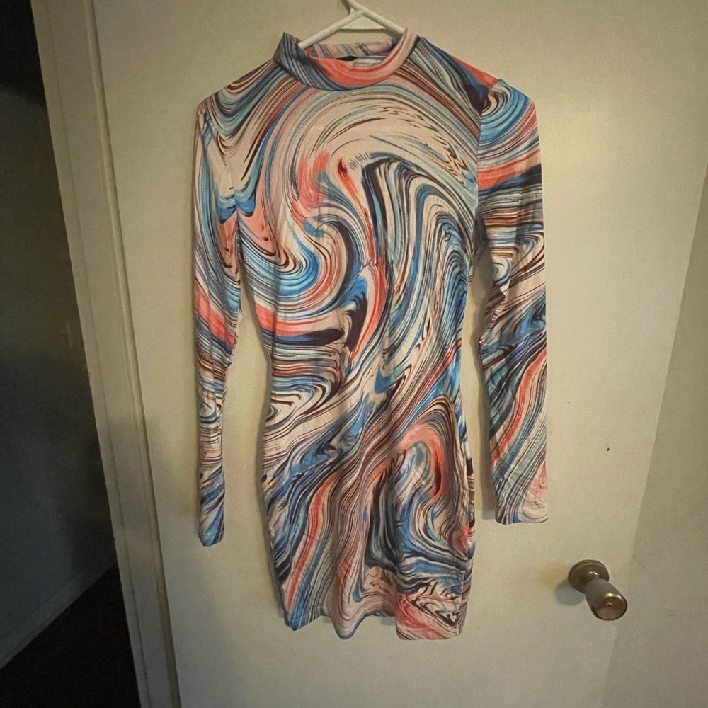 SHEIN Colorful Swirl Long Sleeve Dress